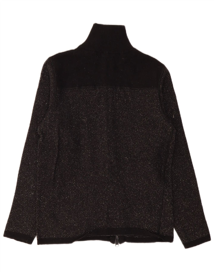 Suéter cardigã feminino Armani Jeans UK 10 pequeno preto Chevron