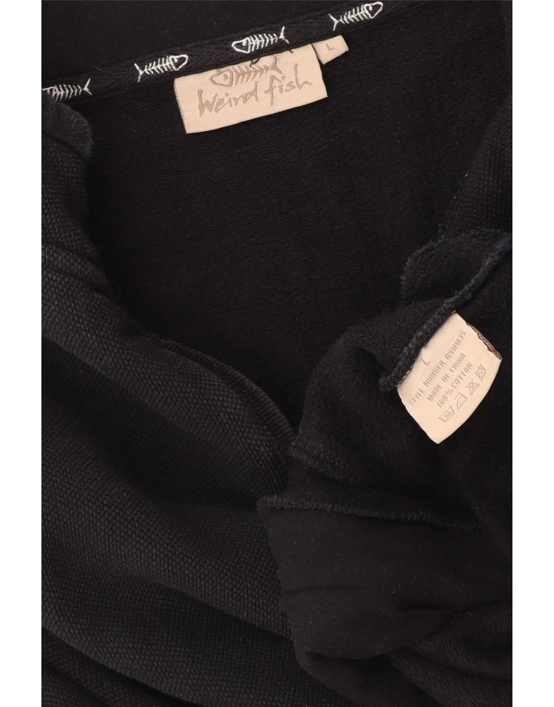 Weird Fish Mens Gráfico Zip Neck Moletom Jumper Grande Algodão Preto