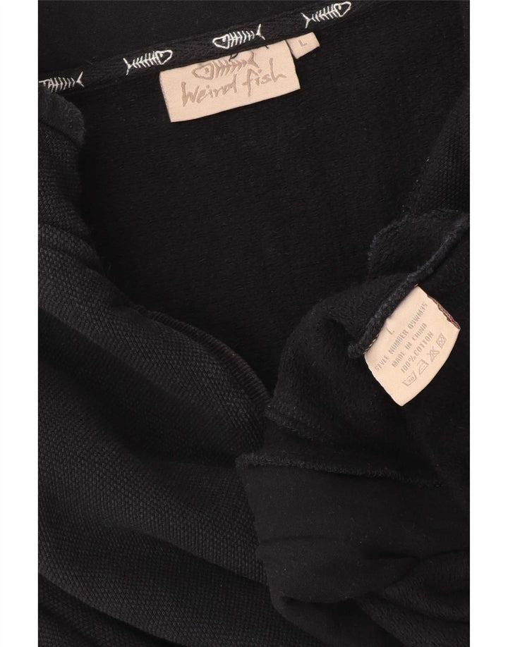 Weird Fish Mens Gráfico Zip Neck Moletom Jumper Grande Algodão Preto