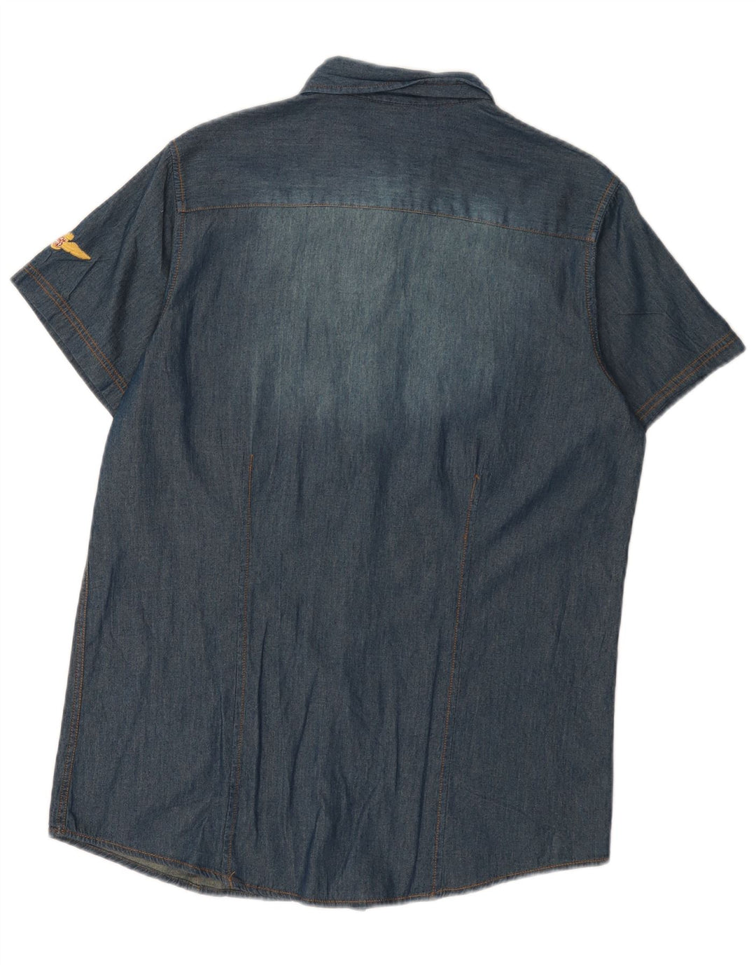 Camisa jeans masculina de manga curta Aviazione Navale algodão azul médio