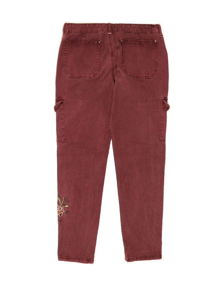 DESIGUAL Womens Crop Cargo Trousers EU 42 Large W28 L26 Maroon Vintage Desigual and Second-Hand Desigual from Messina Hembry 