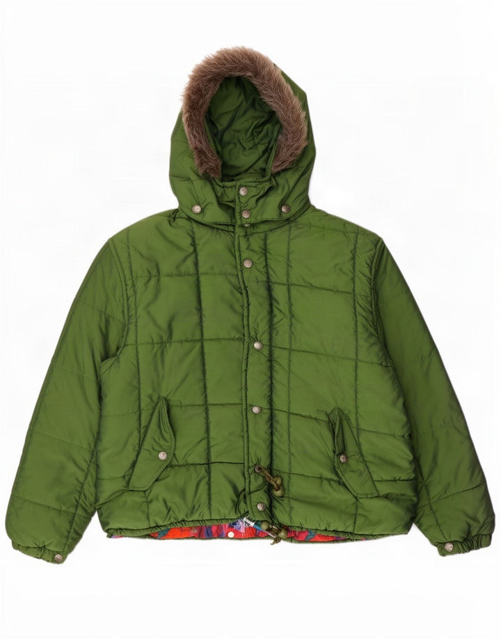 Jaqueta acolchoada feminina Vagabond com capuz grande Reino Unido 10 nylon verde pequeno