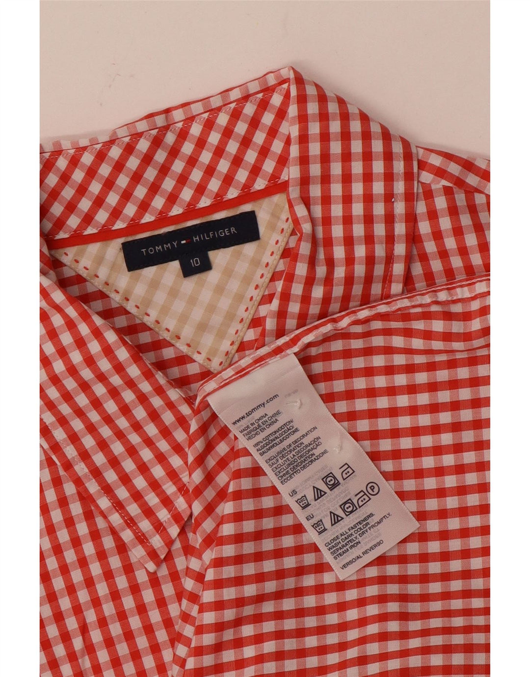 Camisa feminina Tommy Hilfiger EUA 10 grande algodão guingão vermelho