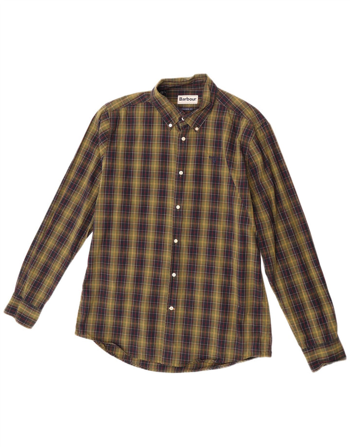 Camisa masculina Barbour sob medida, grande, cáqui, algodão xadrez