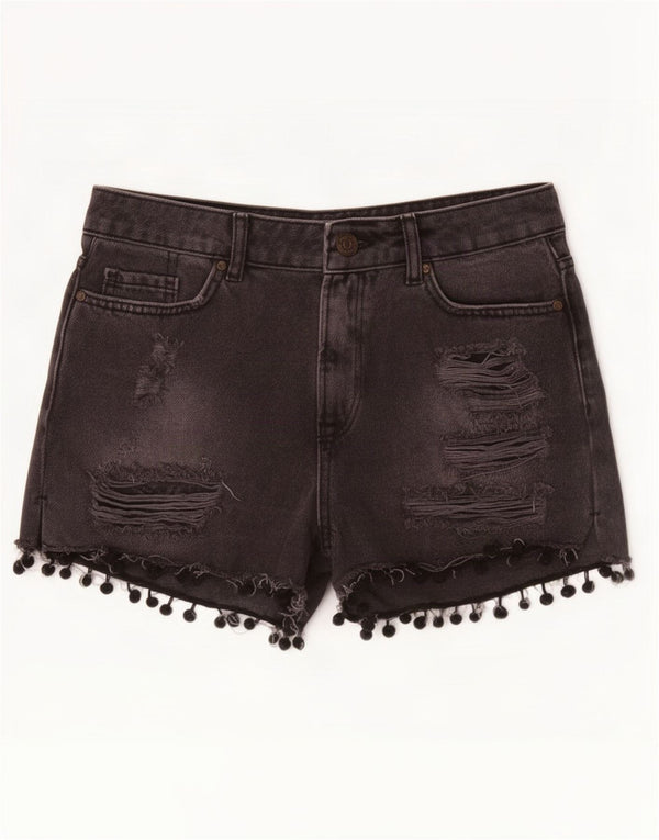 Zara Shorts jeans feminino desgastado EU 36 XS W26 preto