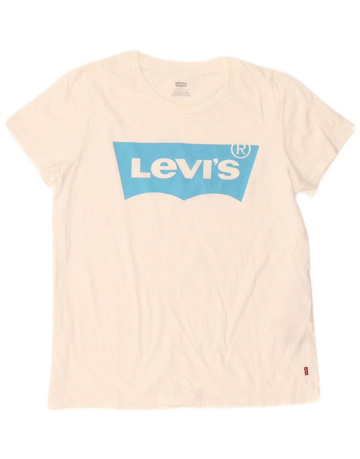 Camiseta feminina gráfica Levi's UK 12 algodão branco médio