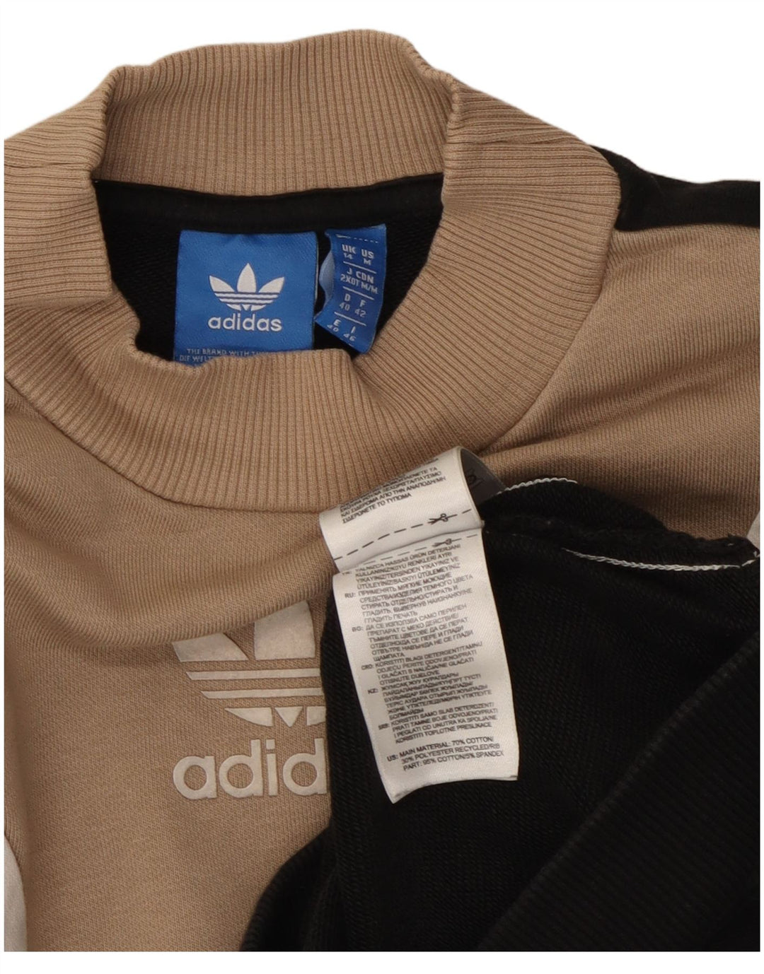 Adidas feminino moletom jumper UK 14 médio preto colorblock algodão