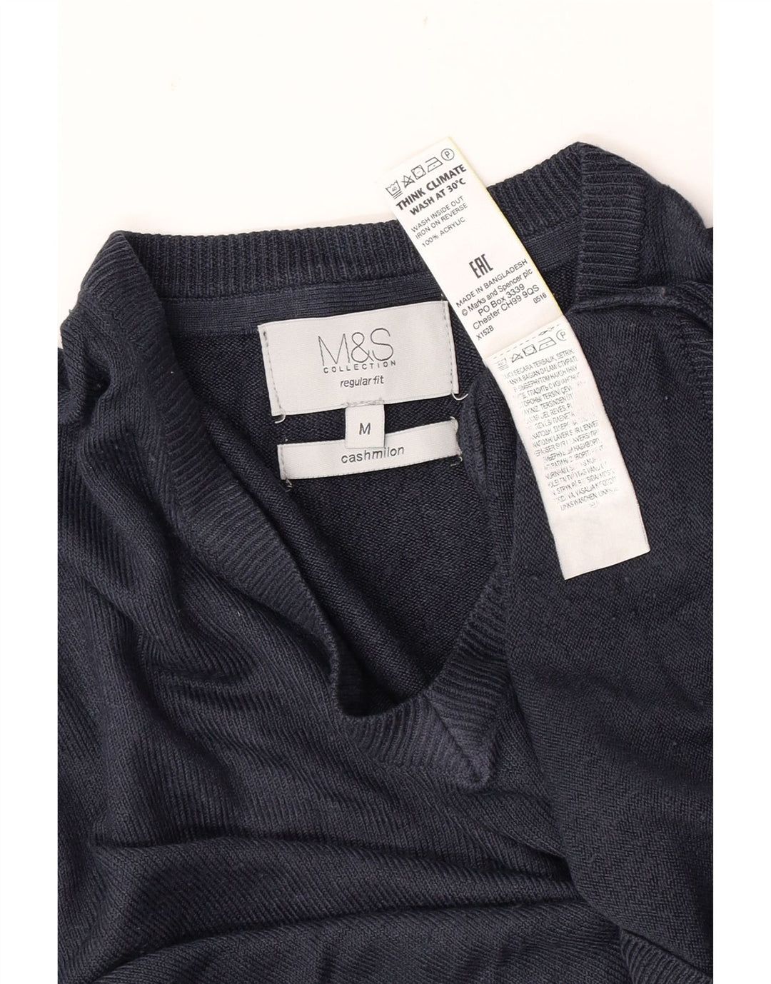 Suéter masculino Marks & Spencer regular fit com decote em V azul marinho médio