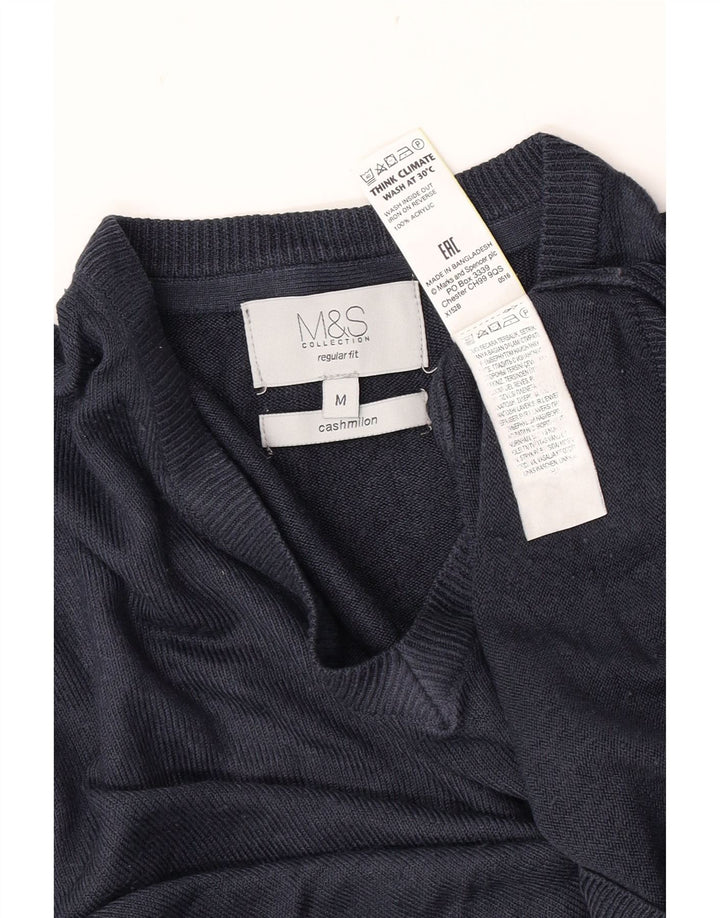 Suéter masculino Marks & Spencer regular fit com decote em V azul marinho médio