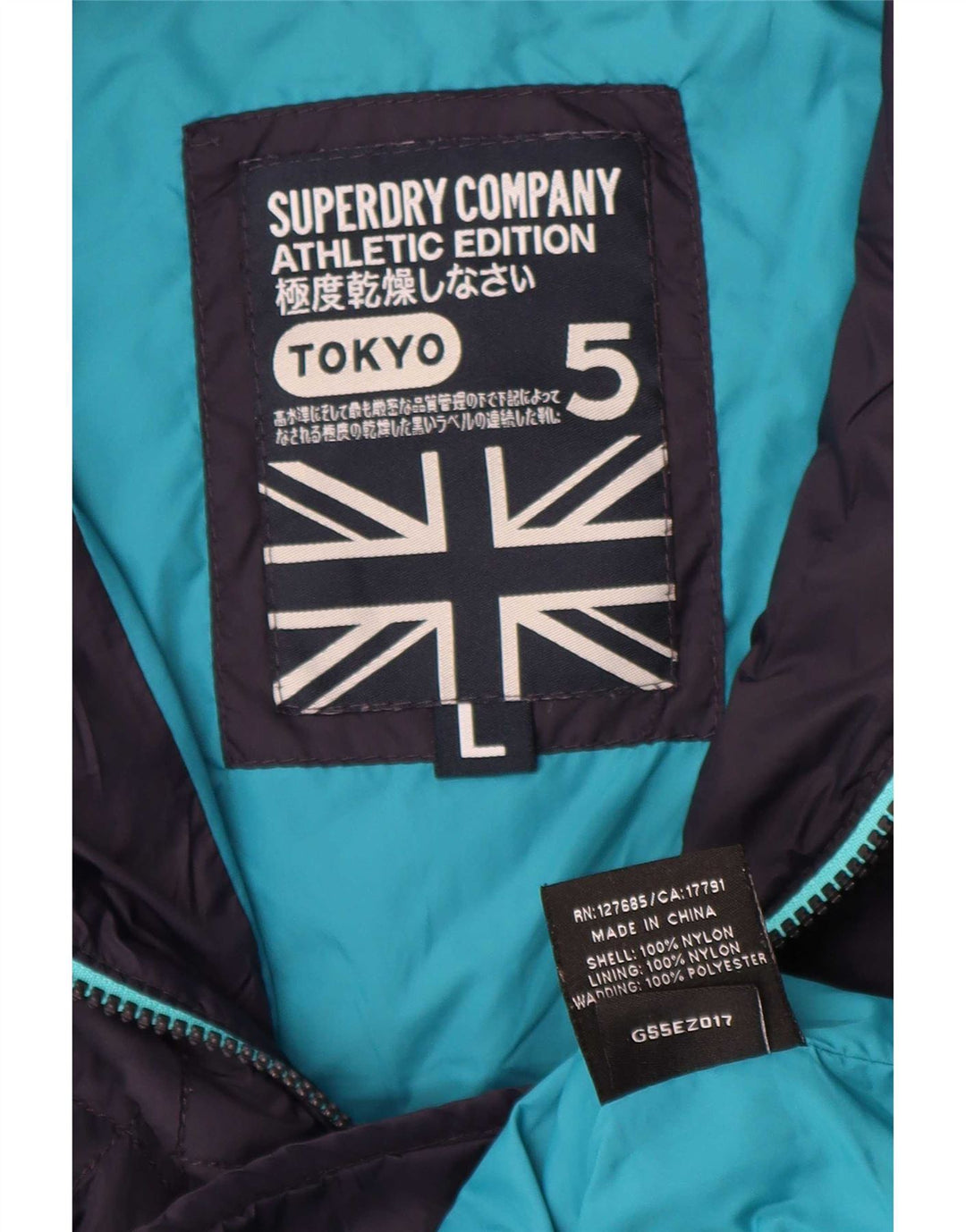 Jaqueta acolchoada com capuz feminina Superdry UK 16 grande nylon azul marinho
