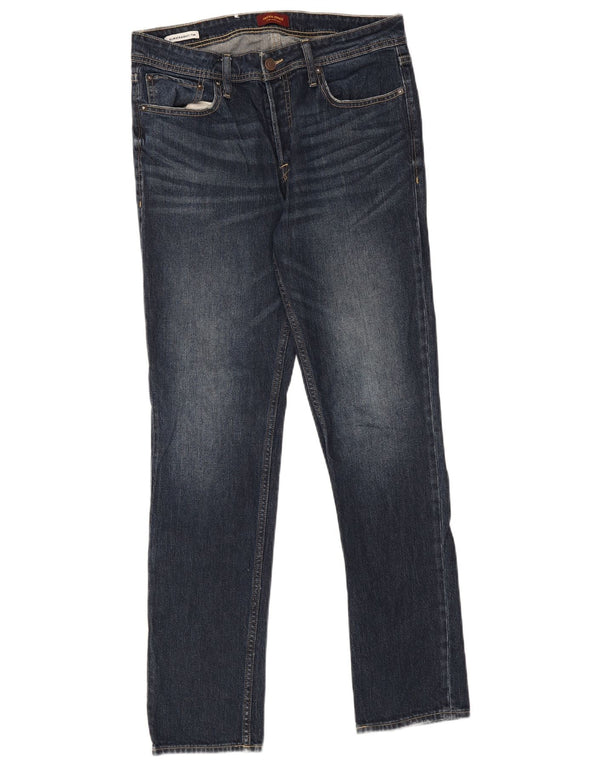 Jack & Jones Masculino Tim Slim Straight Jeans W32 L34 Azul Algodão