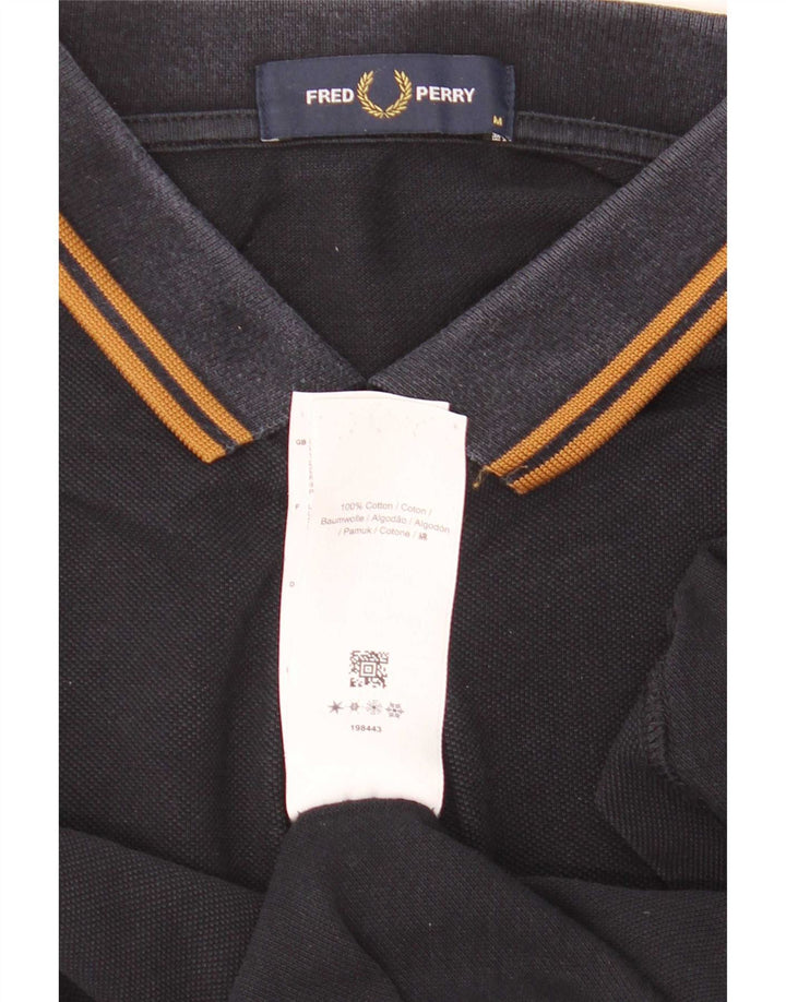 Camisa polo masculina de manga comprida Fred Perry de algodão listrado azul marinho médio