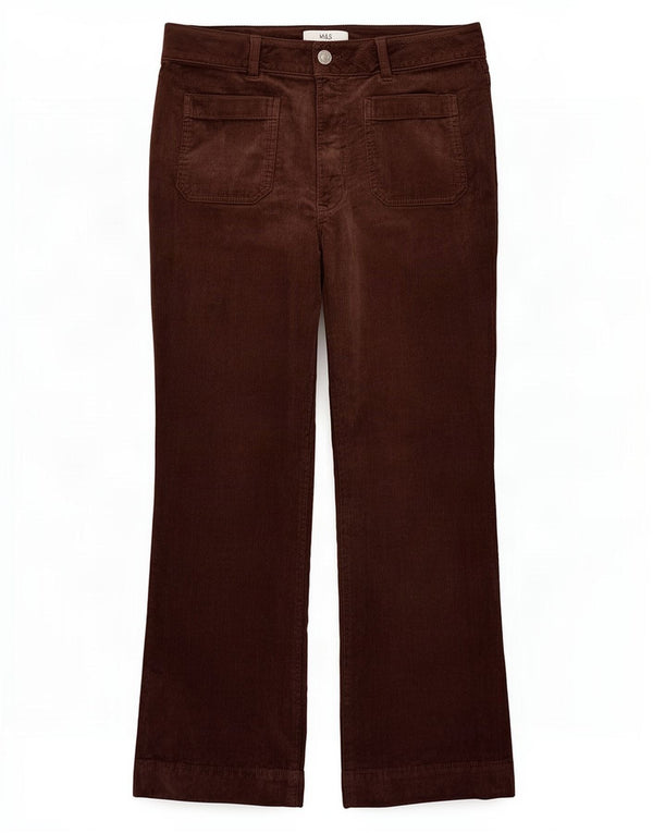 Marks & Spencer Womens Bootcut Corduroy Trousers UK 14 Medium W30 L27 Brown