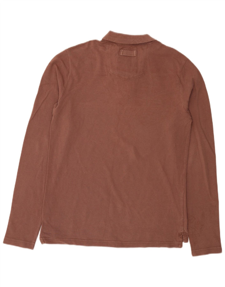 Camisa polo masculina de manga comprida Fat Face algodão marrom médio