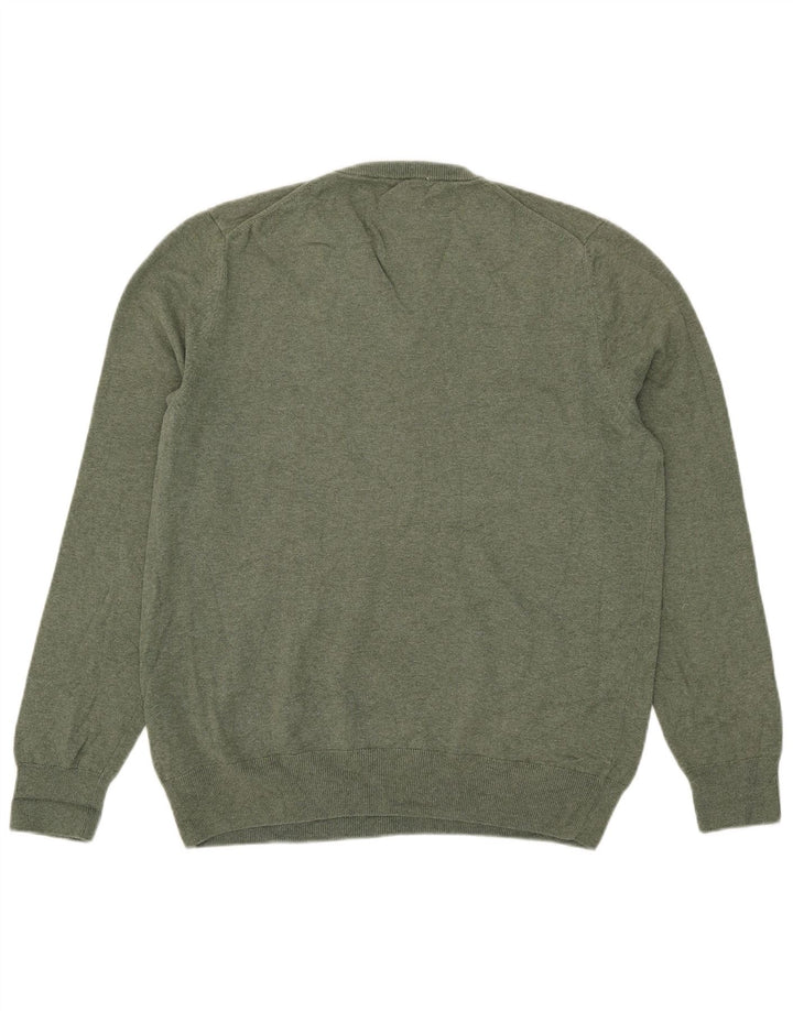 Suéter masculino Marks & Spencer com decote em V grande algodão verde