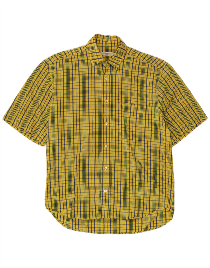 Camisa masculina de manga curta BELFE & BELFE tamanho 39 algodão xadrez amarelo médio