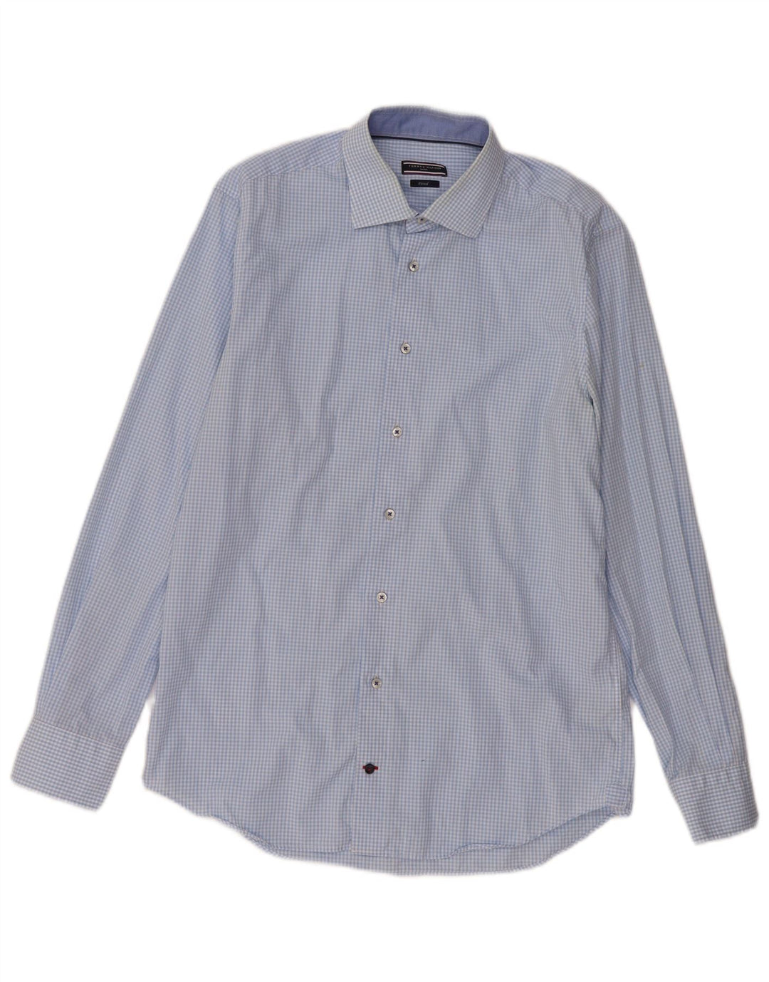Tommy Hilfiger camisa masculina sob medida tamanho 40 15 3/4 médio azul guingão