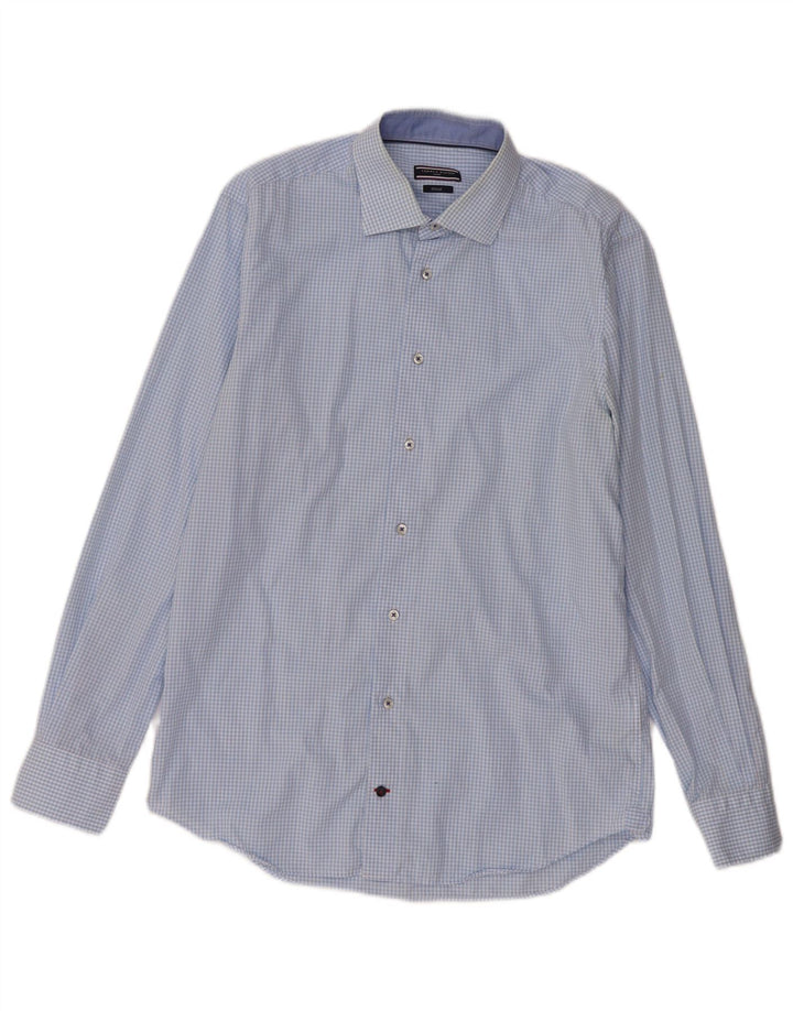Tommy Hilfiger camisa masculina sob medida tamanho 40 15 3/4 médio azul guingão