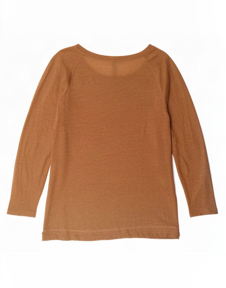 Top feminino Zara manga comprida UK 12 linho bege médio