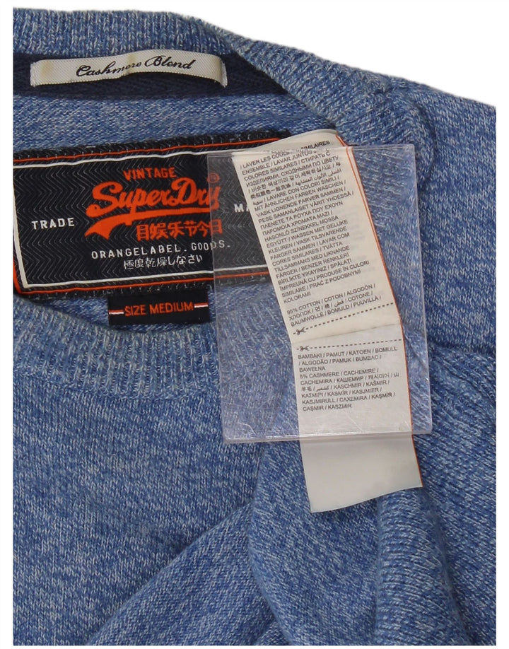Suéter masculino SUPERDRY com gola redonda e algodão manchado azul médio