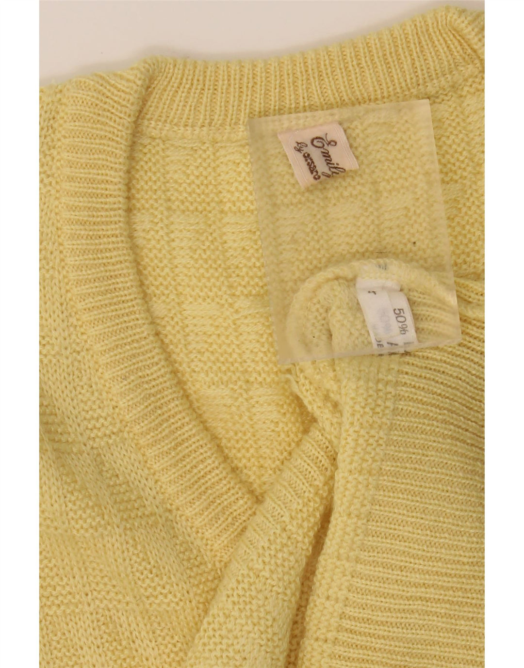 Suéter masculino VINTAGE com decote em V de lã amarela média