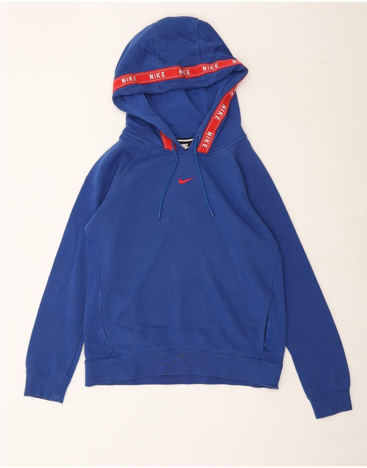 NIKE Womens Oversized Graphic Hoodie Jumper UK 6 XS Blue Cotton Vintage Nike and Second-Hand Nike from Messina Hembry 