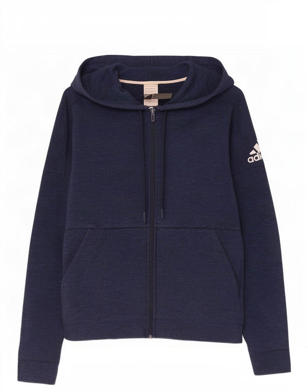 Adidas masculino zip moletom com capuz médio algodão azul marinho