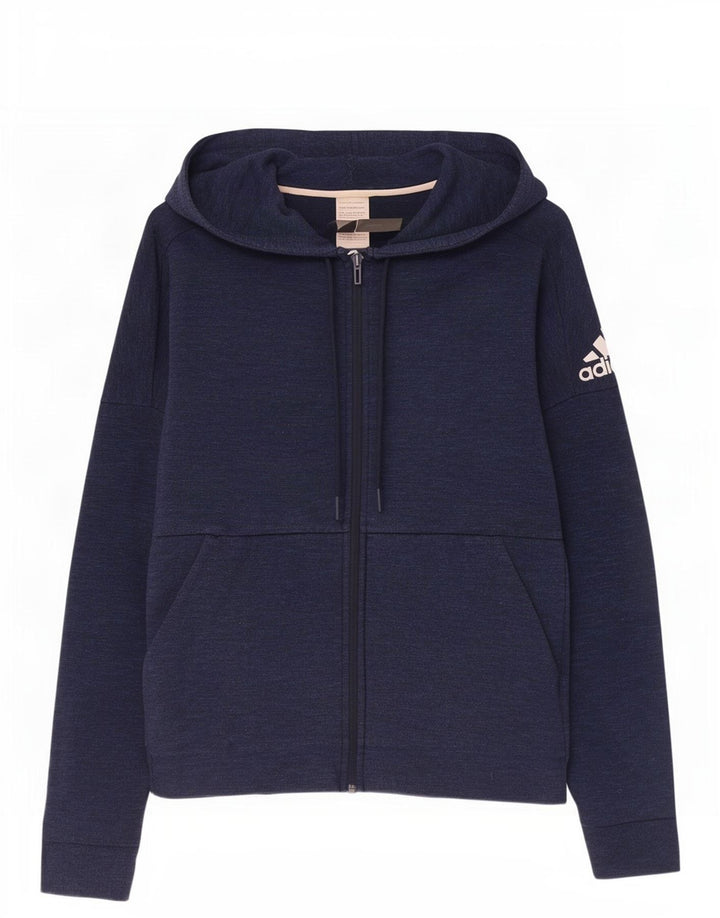 Adidas masculino zip moletom com capuz médio algodão azul marinho