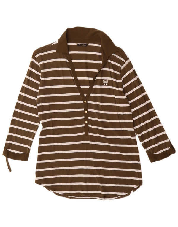 Camisa polo feminina Massimo Dutti manga 3/4 Reino Unido 12 listrado cáqui médio