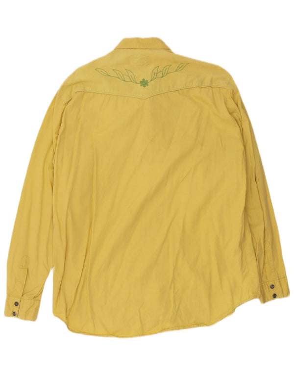 Camisa masculina de veludo cotelê Fiorucci de algodão floral amarelo médio