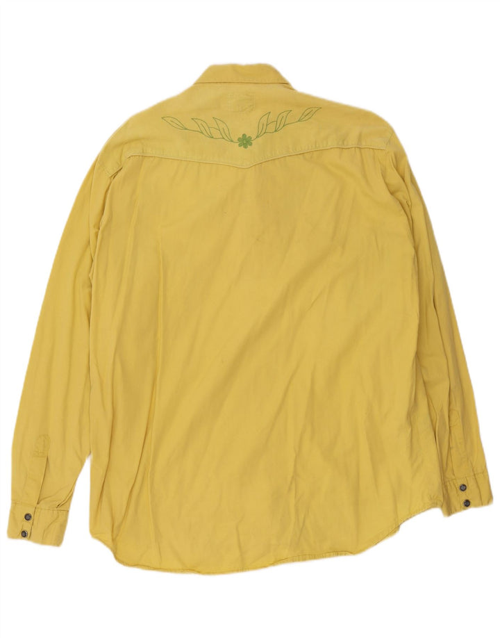 Camisa masculina de veludo cotelê Fiorucci de algodão floral amarelo médio