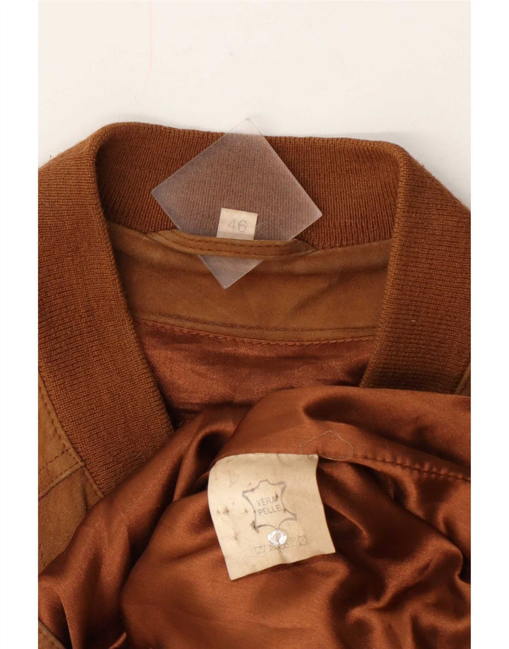 Jaqueta bomber masculina vintage de camurça IT 46 couro bege pequeno