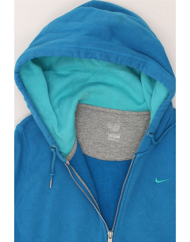 NIKE Womens Zip Hoodie Sweater UK 16 Large Blue Colourblock Cotton Vintage Nike and Second-Hand Nike from Messina Hembry 