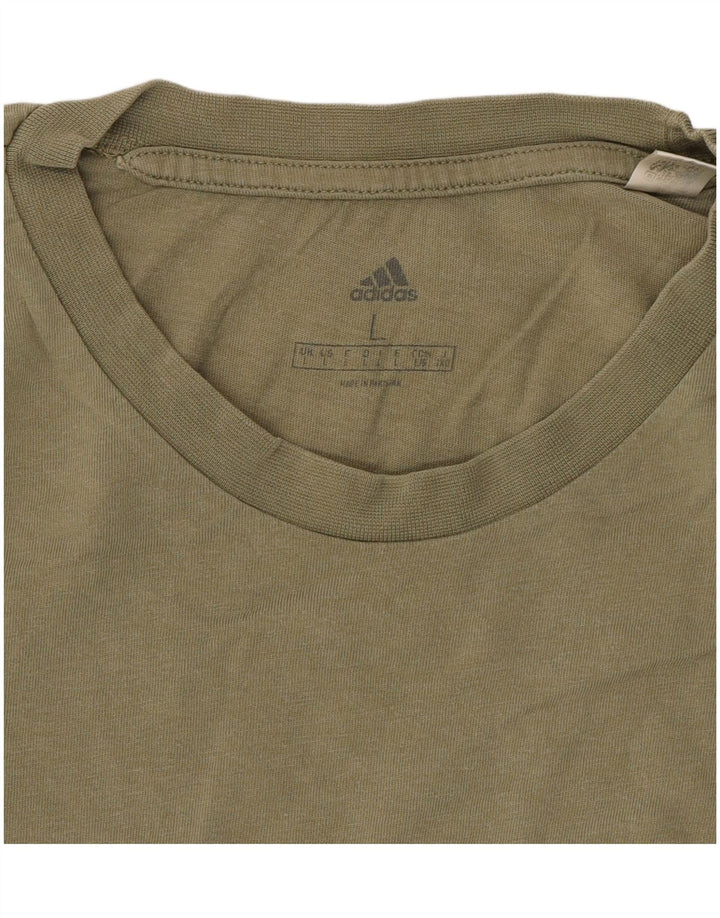 ADIDAS Mens Graphic T-Shirt Top Grande Algodão Cáqui