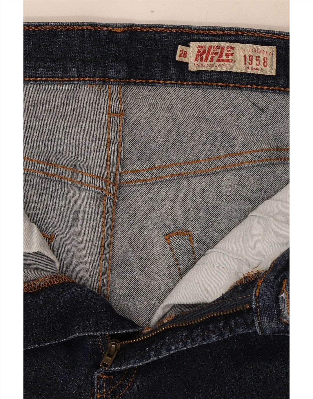 Rifle feminino slim jeans W28 L32 azul marinho algodão