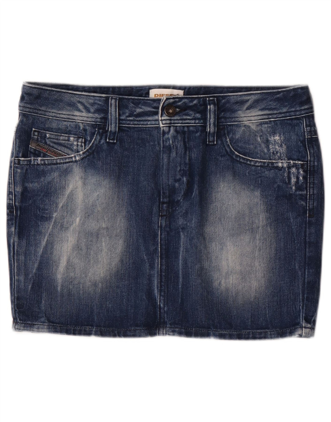 Mini saia jeans feminina Diesel W28 algodão azul médio