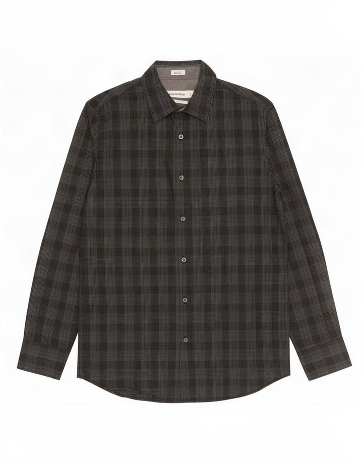 Camisa masculina Calvin Klein Modern Fit pequena cinza xadrez algodão