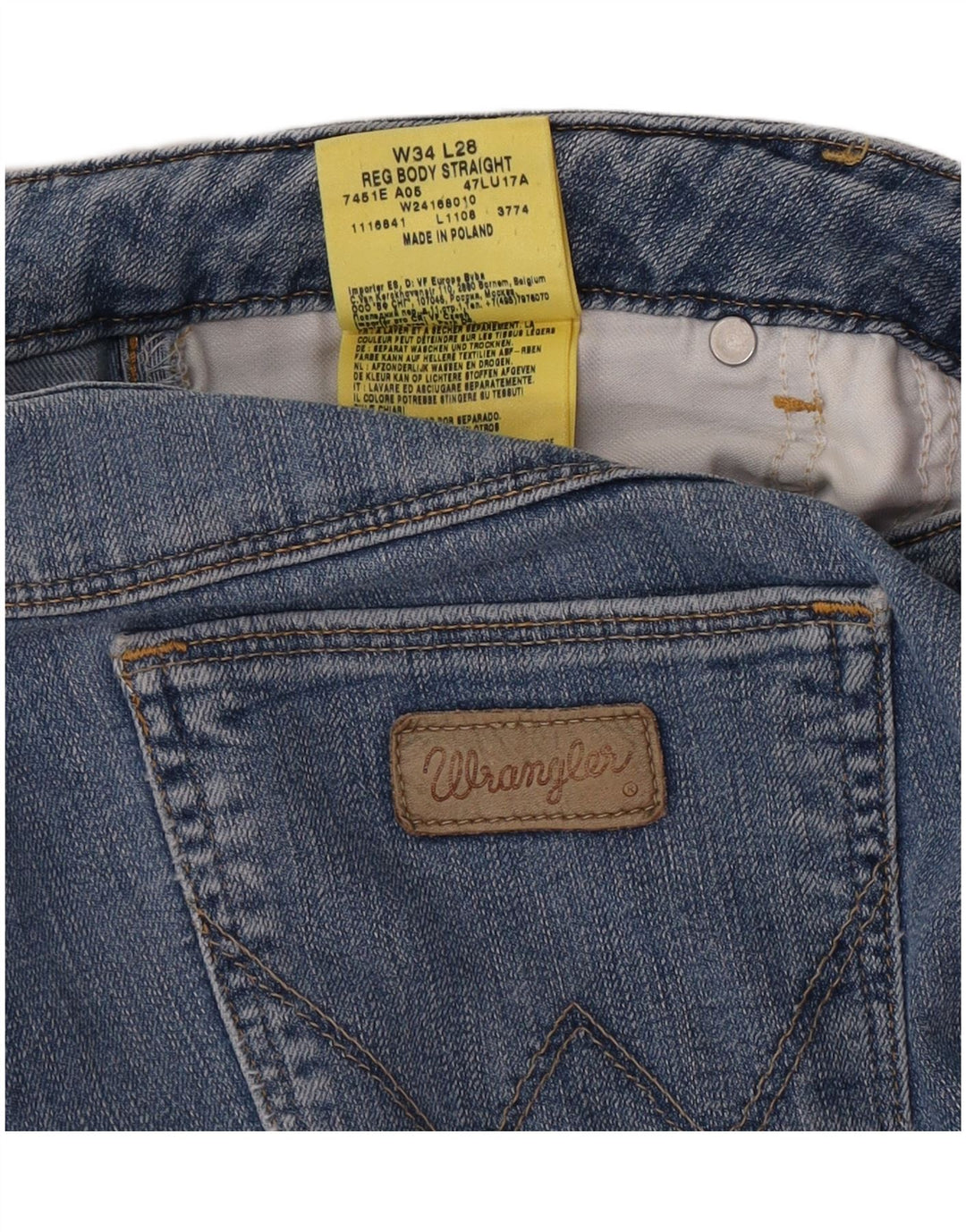 Jeans retos femininos Wrangler W34 L28 algodão azul