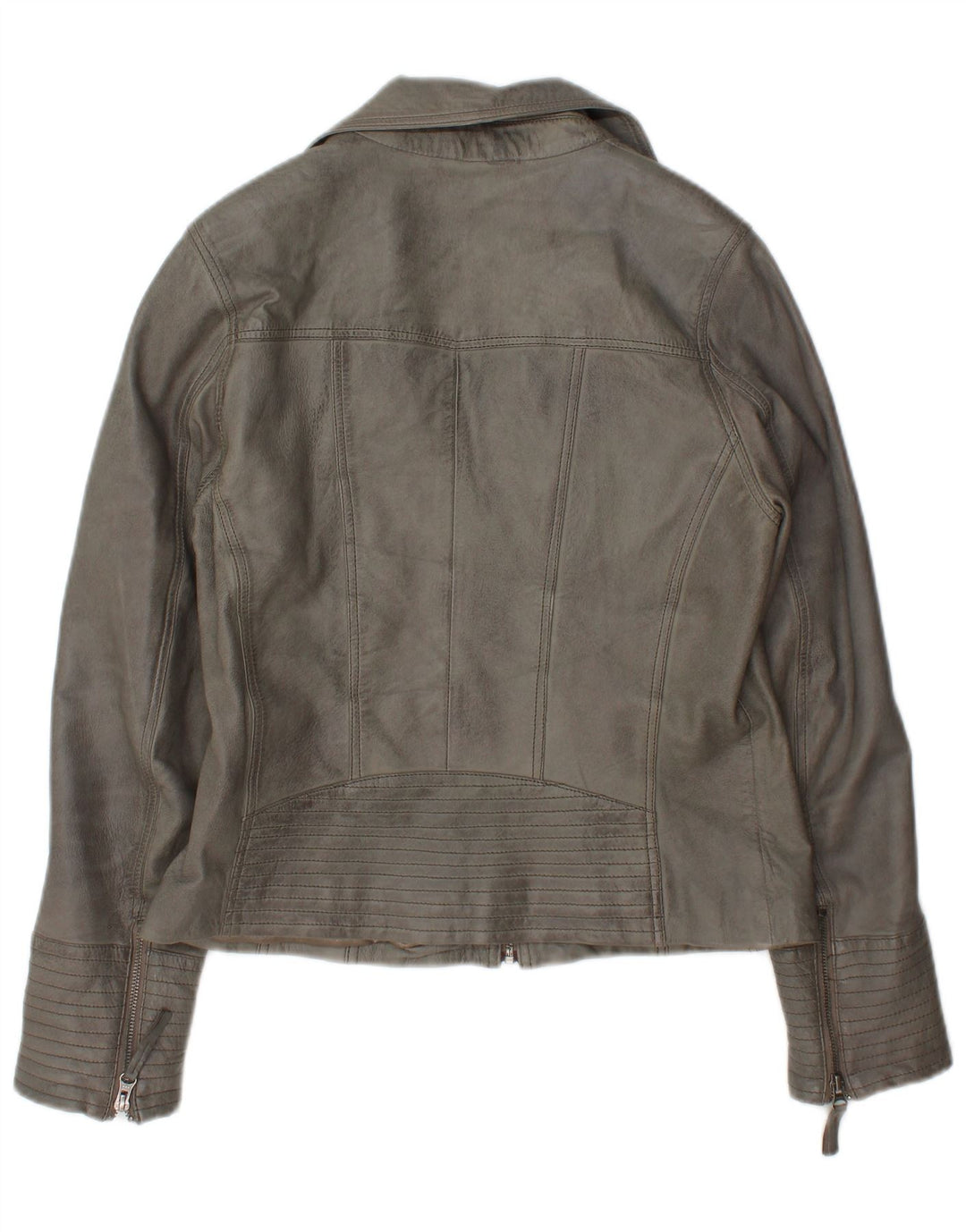 Max Womens Leather Biker Jacket UK 14 Grande Couro Cinza