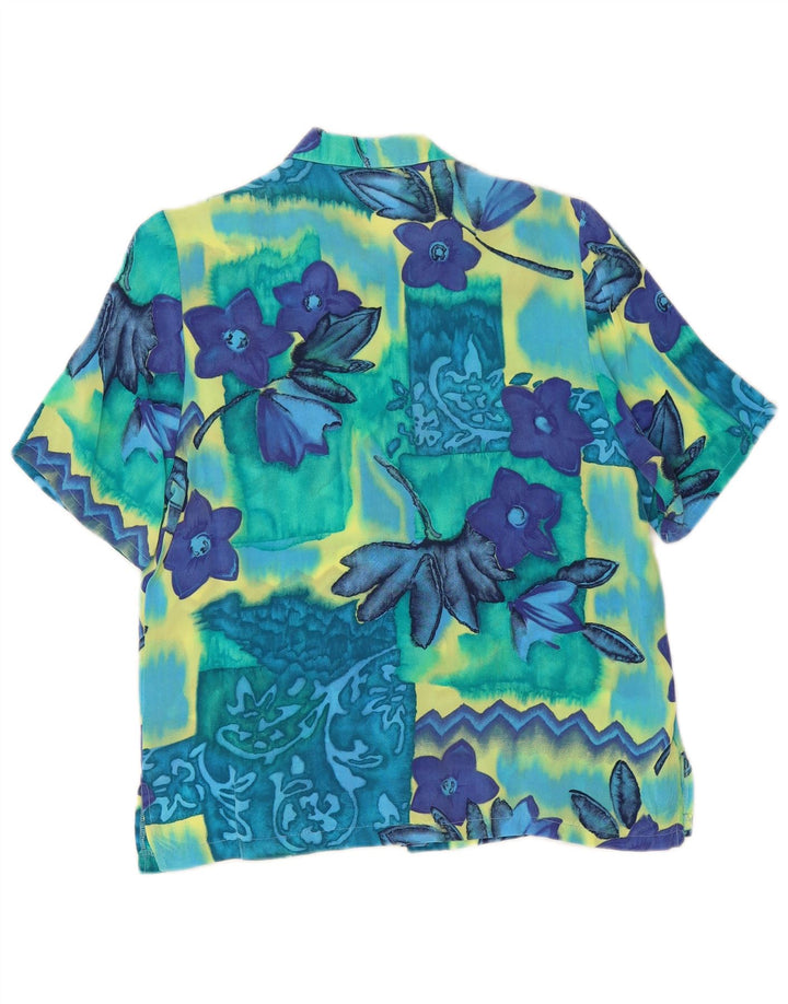 Blusa feminina VINTAGE manga curta UE 38 média floral multicolorida