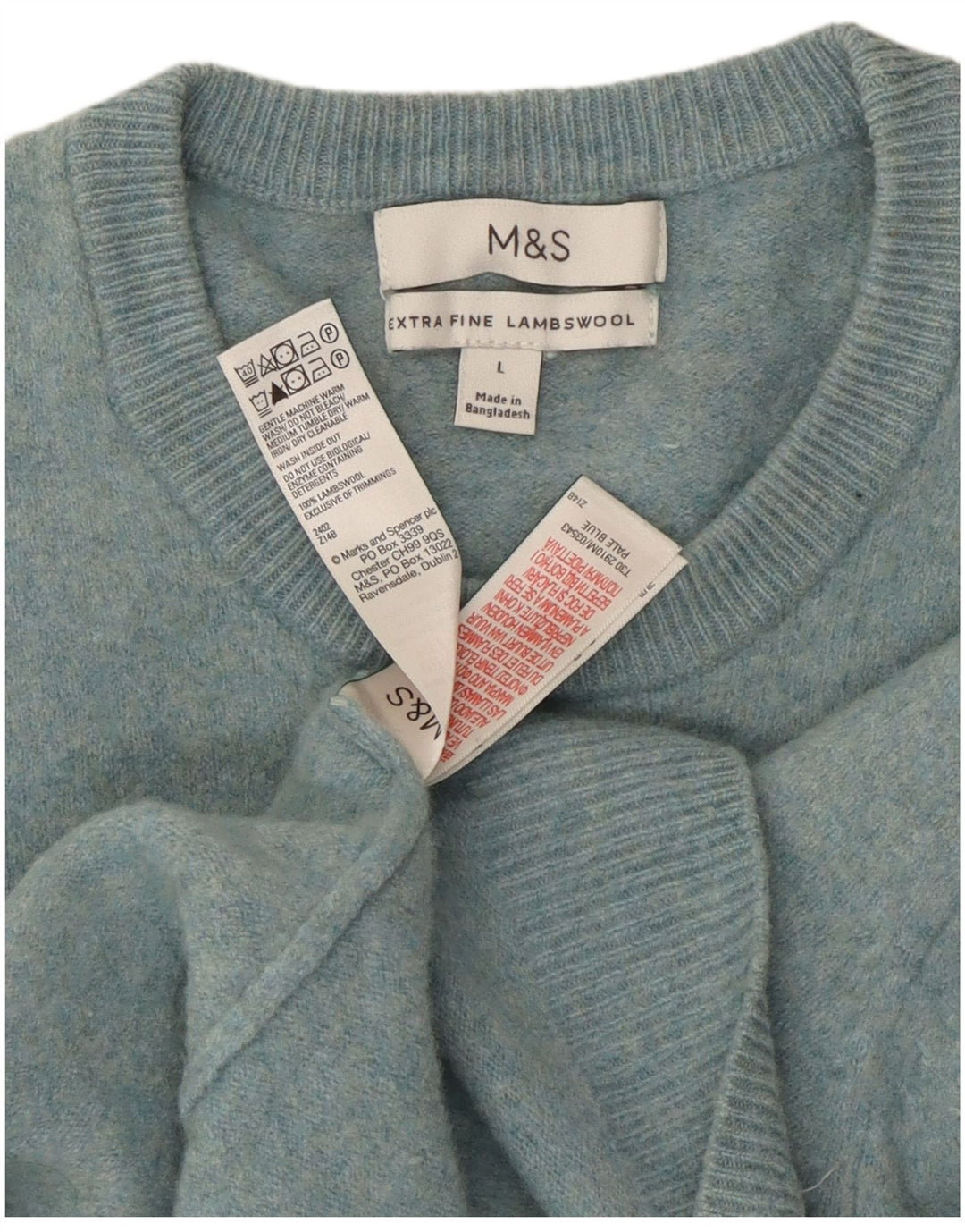 Suéter feminino Marks & Spencer com gola redonda Reino Unido 14 grande lã de cordeiro azul