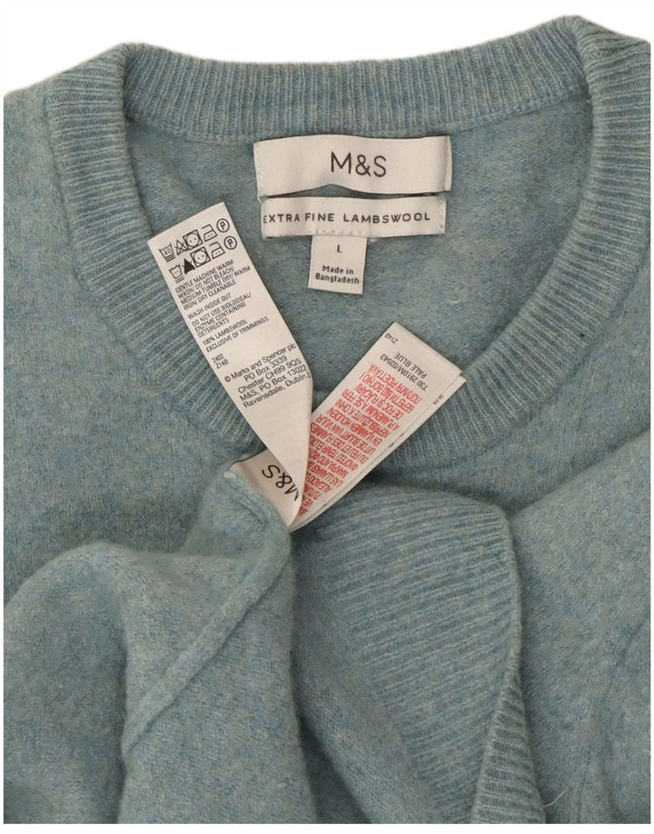 Suéter feminino Marks & Spencer com gola redonda Reino Unido 14 grande lã de cordeiro azul