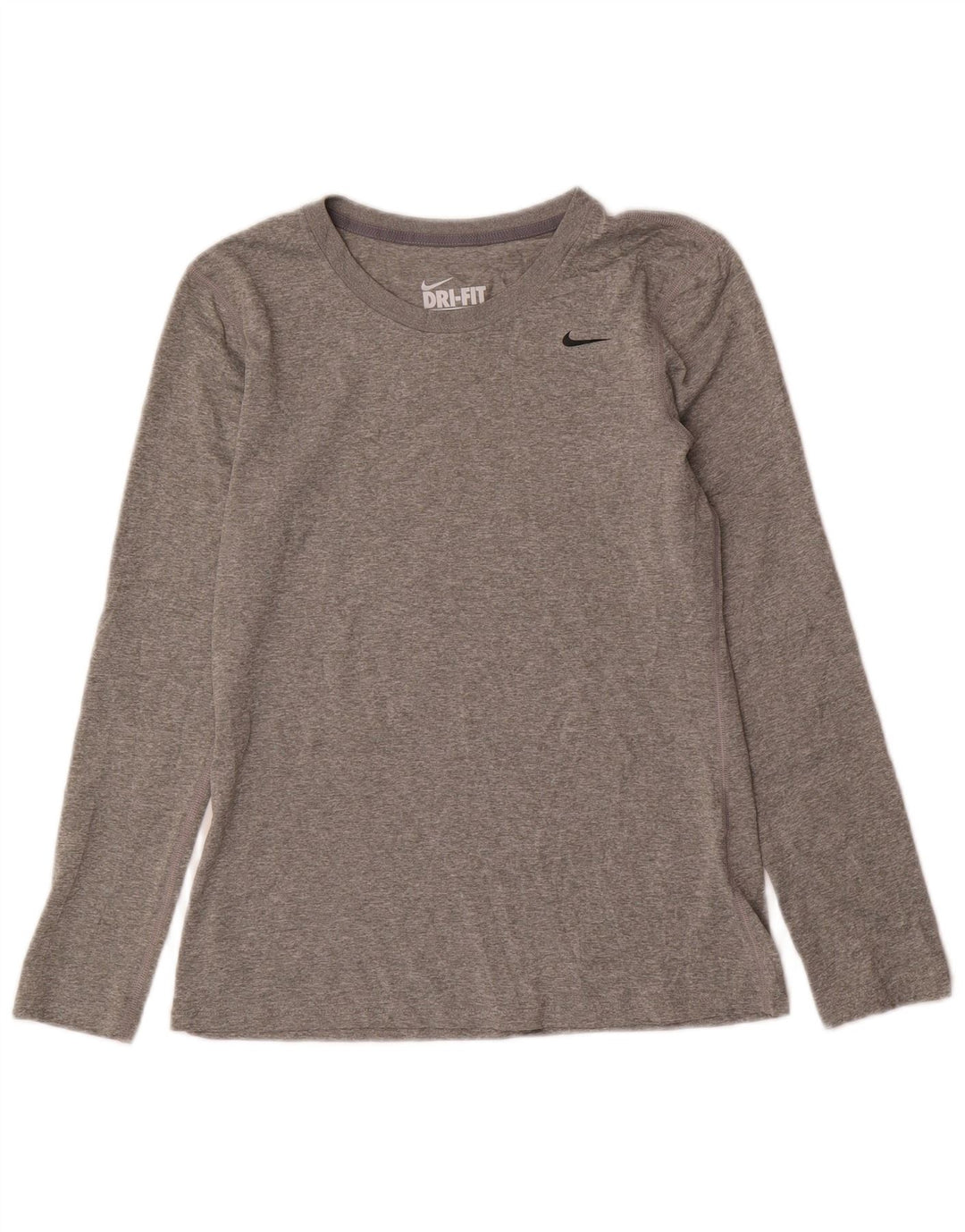 Top feminino Nike Dri Fit Regular Fit manga comprida UK 10 pequeno cinza poliéster