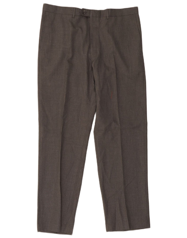 Calça masculina de terno reto Marks & Spencer W38 L31 poliéster cinza