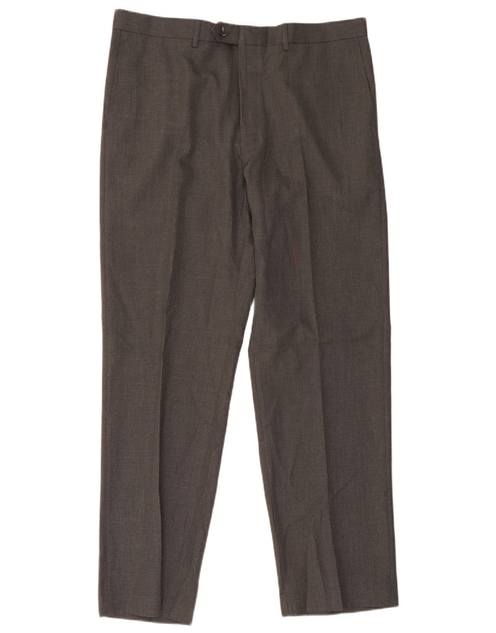 Calça masculina de terno reto Marks & Spencer W38 L31 poliéster cinza