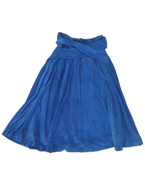 Saia vintage feminina camurça linha A IT 40 pequena W26 couro azul