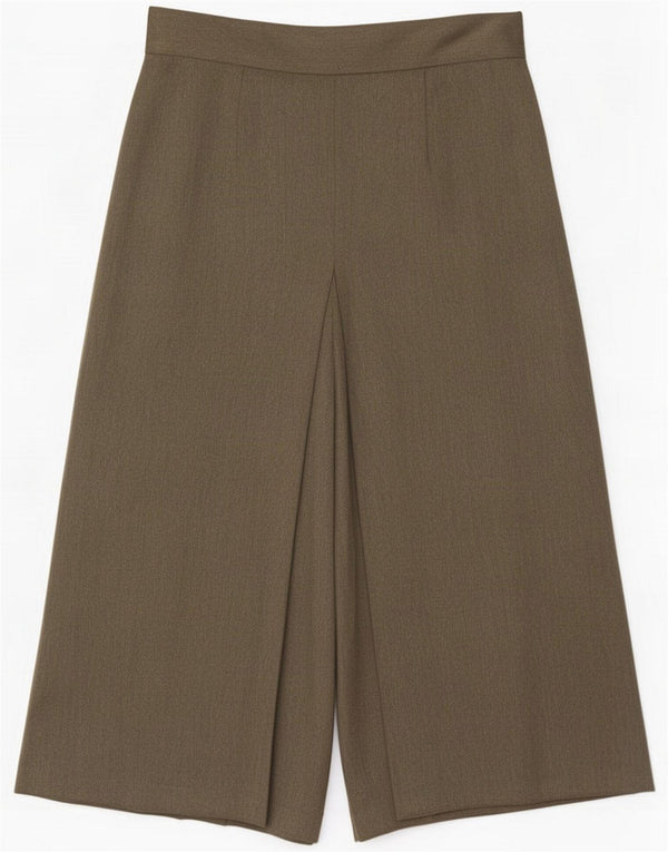 Calças Capri femininas vintage de perna larga Reino Unido 16 Grande W31 L20 Poliéster cáqui
