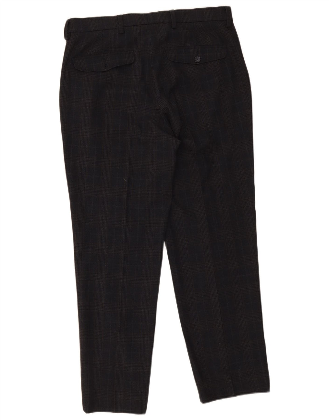 Calça masculina de ajuste regular Marks & Spencer W32 L29 azul marinho xadrez