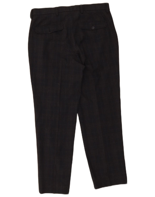 Calça masculina de ajuste regular Marks & Spencer W32 L29 azul marinho xadrez