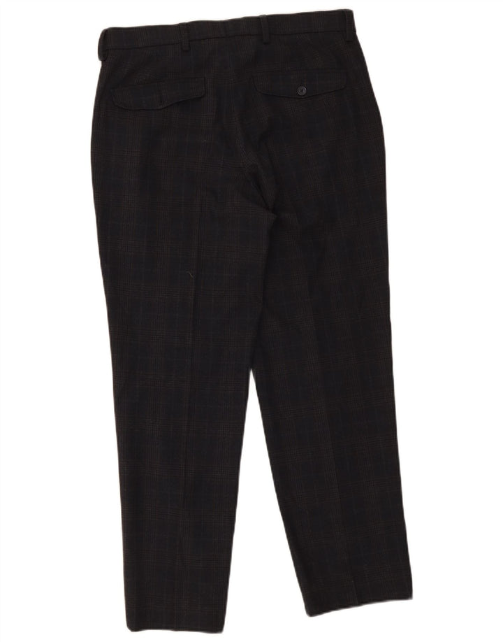 Calça masculina de ajuste regular Marks & Spencer W32 L29 azul marinho xadrez